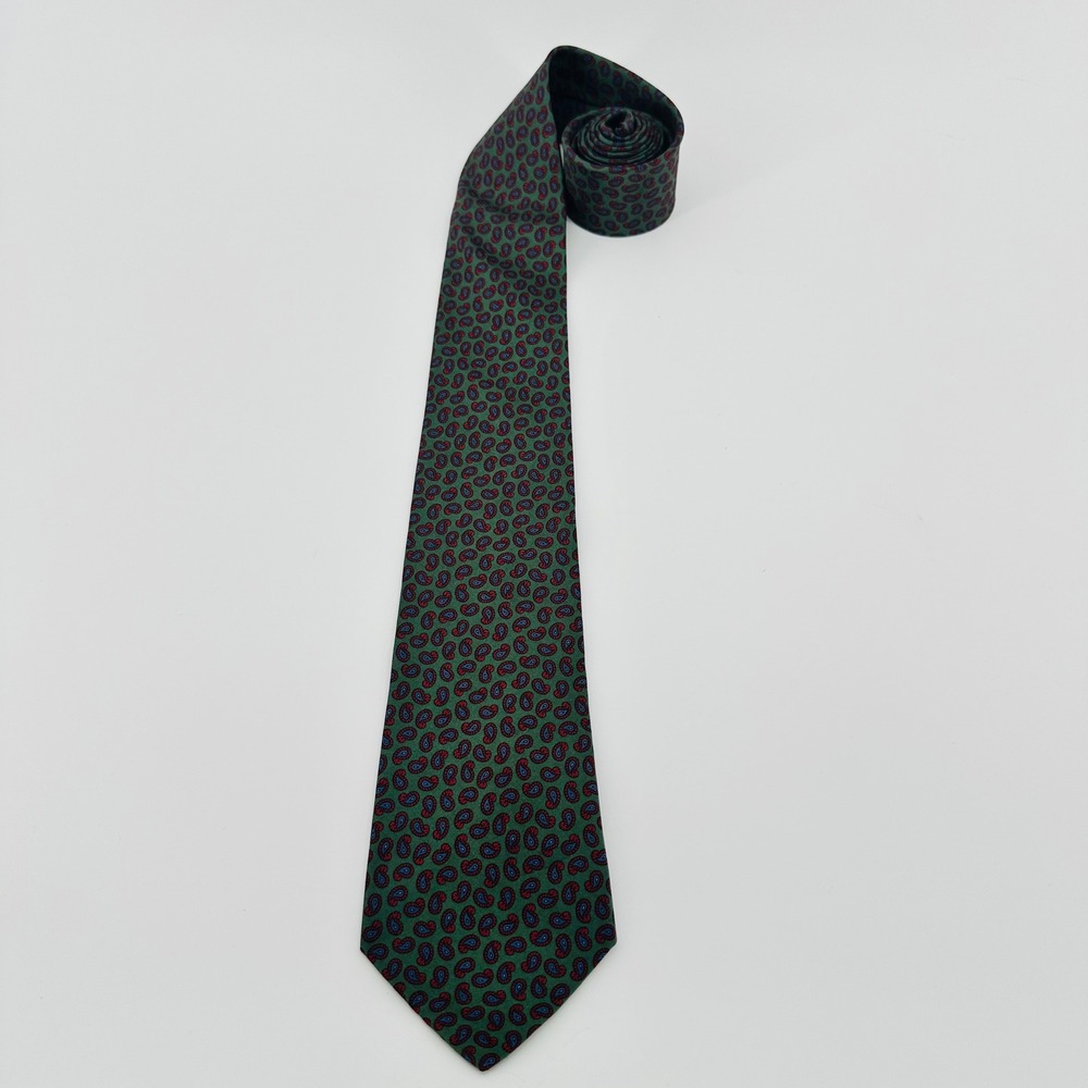 Vintage Jean-Louis Scherrer Paris Paisley Tie Green Silk Hand Made France OS